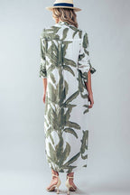 Tropical Palm Leaf Button-Down Midi Dress - Resort and Spring Collection - Pendo Store