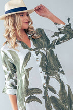 Tropical Palm Leaf Button-Down Midi Dress - Resort and Spring Collection - Pendo Store