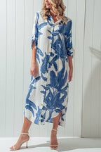 Tropical Palm Leaf Button-Down Midi Dress - Resort and Spring Collection - Pendo Store