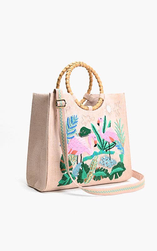 Tropical Pink Flamenco Embellished Tote – Artisanal Elegance - Pendo Store