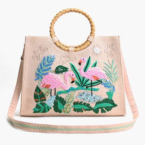 Tropical Pink Flamenco Embellished Tote – Artisanal Elegance - Pendo Store