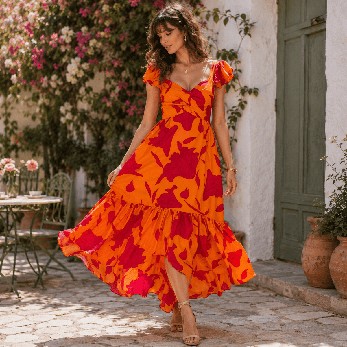 Vibrant Fire Floral High Low Maxi Dress - Pendo Store