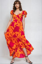 Vibrant Fire Floral High Low Maxi Dress - Pendo Store
