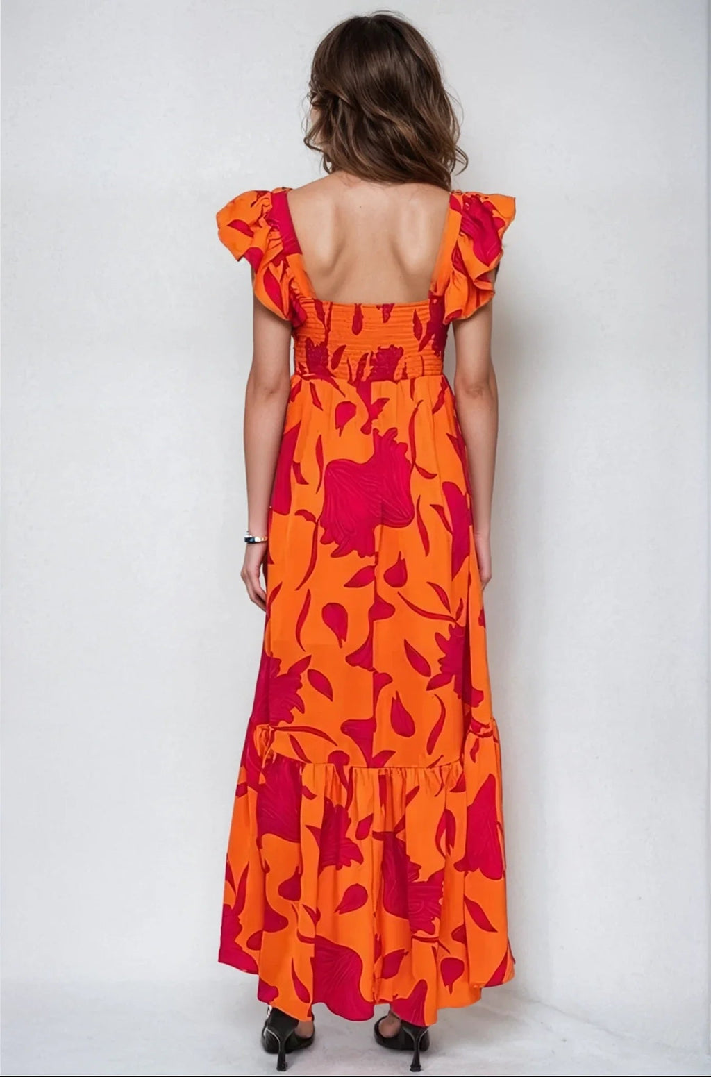 Vibrant Fire Floral High Low Maxi Dress - Pendo Store