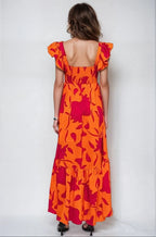 Vibrant Fire Floral High Low Maxi Dress - Pendo Store