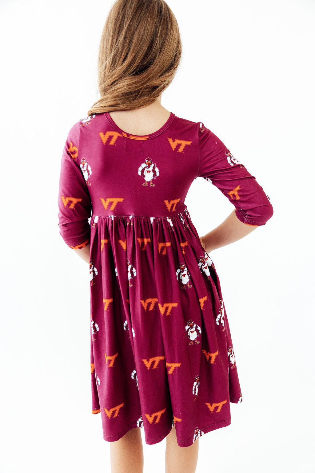 Virginia Tech Maroon Hokie 3/4 Sleeve Pocket Twirl Dress - Pendo Store