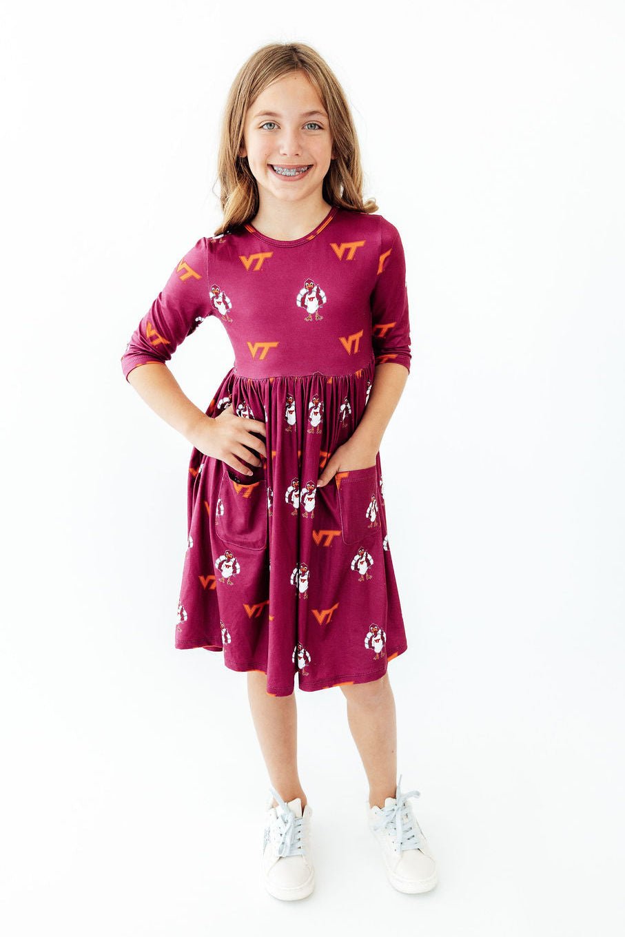 Virginia Tech Maroon Hokie 3/4 Sleeve Pocket Twirl Dress - Pendo Store
