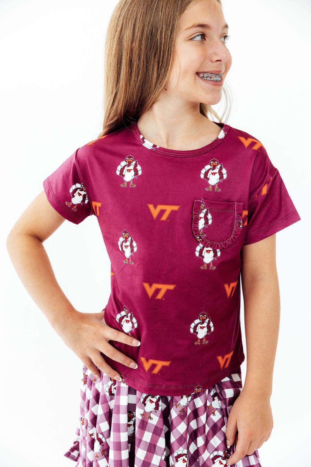 Virginia Tech Maroon Hokie Ruffle Pocket Tee - Pendo Store