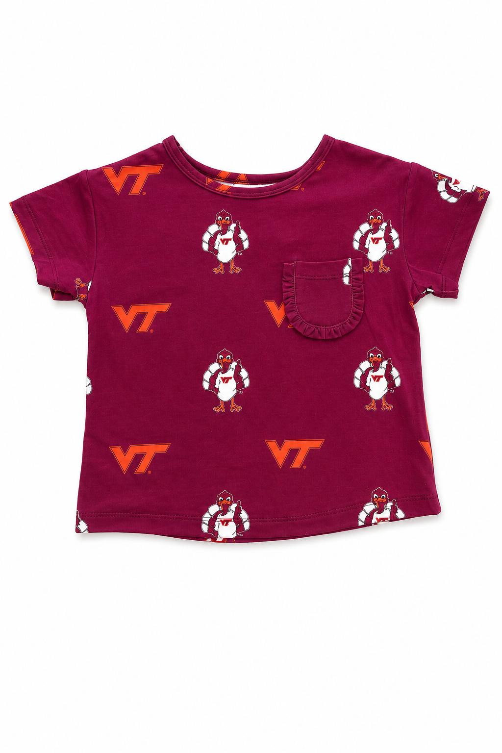 Virginia Tech Maroon Hokie Ruffle Pocket Tee - Pendo Store