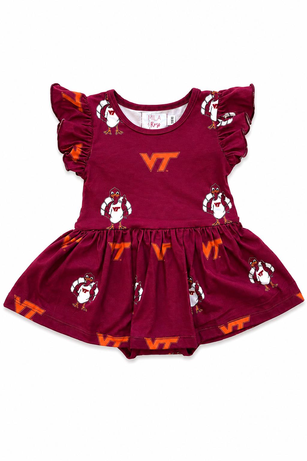 Virginia Tech Maroon Hokie S/S Flutter Twirl Bodysuit - Pendo Store