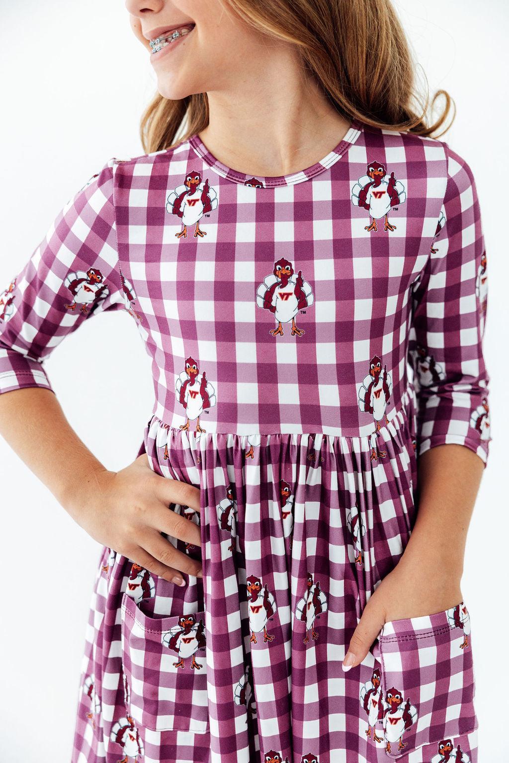 Virginia Tech Plaid Hokie 3/4 Sleeve Pocket Twirl Dress - Pendo Store