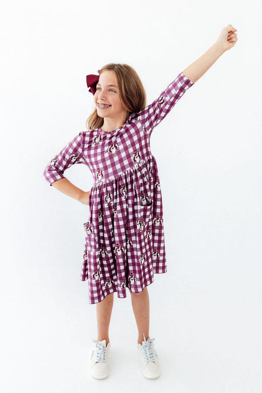 Virginia Tech Plaid Hokie 3/4 Sleeve Pocket Twirl Dress - Pendo Store