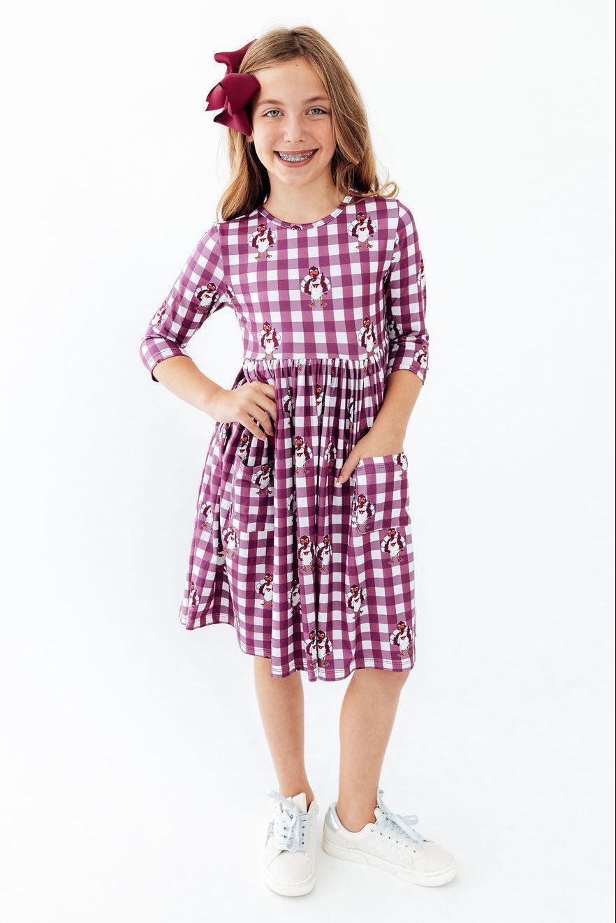 Virginia Tech Plaid Hokie 3/4 Sleeve Pocket Twirl Dress - Pendo Store