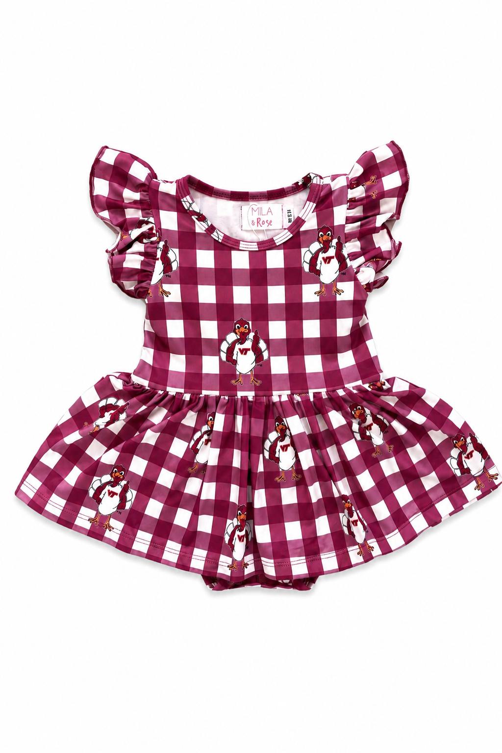 Virginia Tech Plaid Hokie S/S Flutter Twirl Bodysuit - Pendo Store