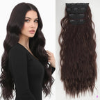 Voluminous Brown-Blonde Clip-In Extensions: 60.96 cm Wavy & Curly Synthetic Hair Set - Pendo Store