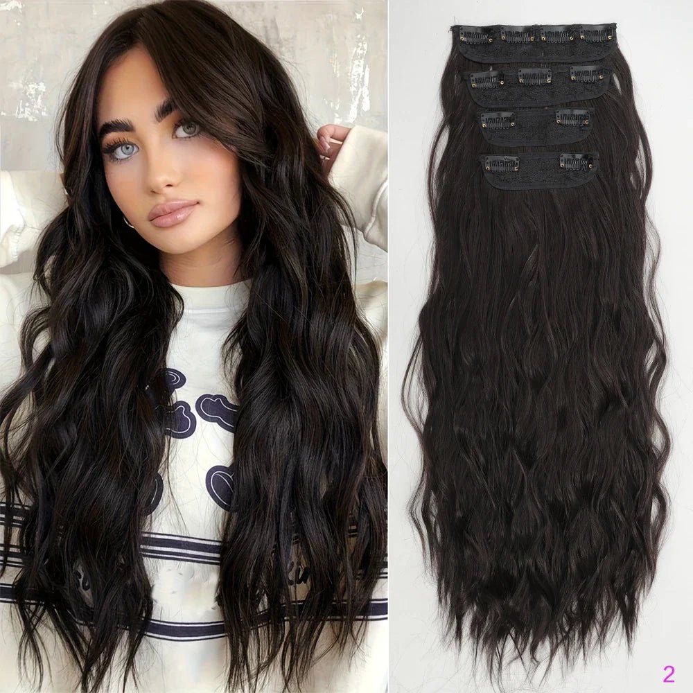 Voluminous Brown-Blonde Clip-In Extensions: 60.96 cm Wavy & Curly Synthetic Hair Set - Pendo Store