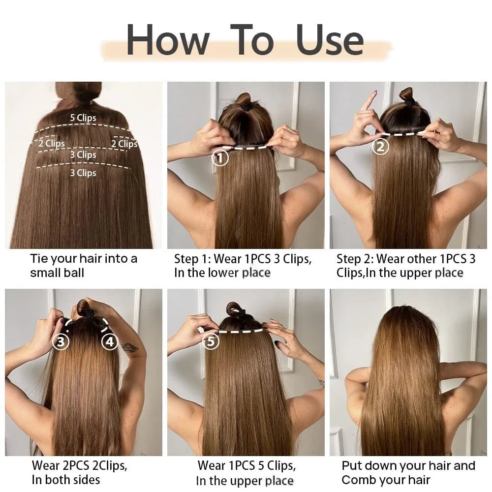 Voluminous Brown-Blonde Clip-In Extensions: 60.96 cm Wavy & Curly Synthetic Hair Set - Pendo Store