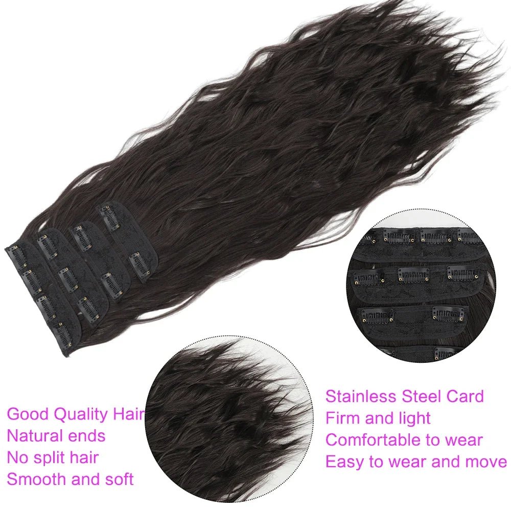Voluminous Brown-Blonde Clip-In Extensions: 60.96 cm Wavy & Curly Synthetic Hair Set - Pendo Store