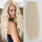 Voluminous Brown-Blonde Clip-In Extensions: 60.96 cm Wavy & Curly Synthetic Hair Set - Pendo Store