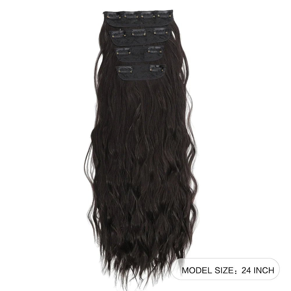 Voluminous Brown-Blonde Clip-In Extensions: 60.96 cm Wavy & Curly Synthetic Hair Set - Pendo Store