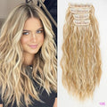 Voluminous Brown-Blonde Clip-In Extensions: 60.96 cm Wavy & Curly Synthetic Hair Set - Pendo Store