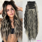 Voluminous Brown-Blonde Clip-In Extensions: 60.96 cm Wavy & Curly Synthetic Hair Set - Pendo Store