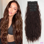 Voluminous Brown-Blonde Clip-In Extensions: 60.96 cm Wavy & Curly Synthetic Hair Set - Pendo Store