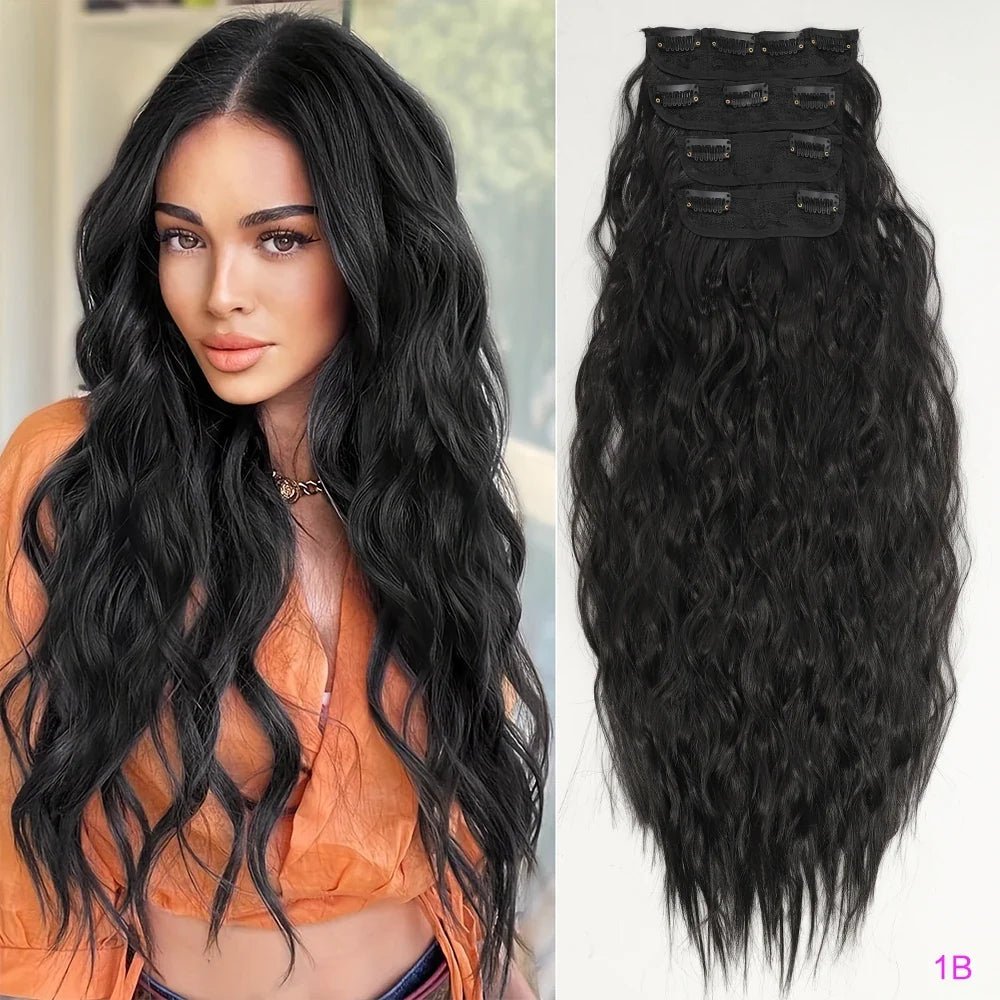 Voluminous Brown-Blonde Clip-In Extensions: 60.96 cm Wavy & Curly Synthetic Hair Set - Pendo Store