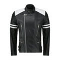 White and Black Biker Leather Jacket - Pendo Store