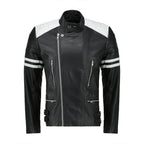 White and Black Biker Leather Jacket - Pendo Store