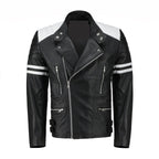 White and Black Biker Leather Jacket - Pendo Store