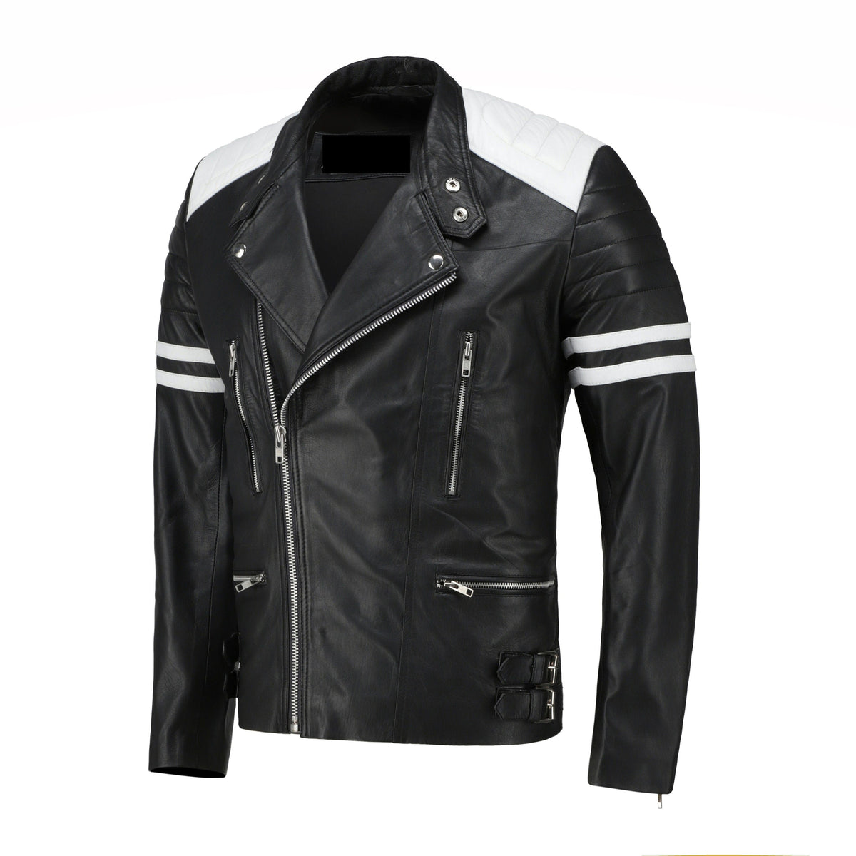 White and Black Biker Leather Jacket - Pendo Store