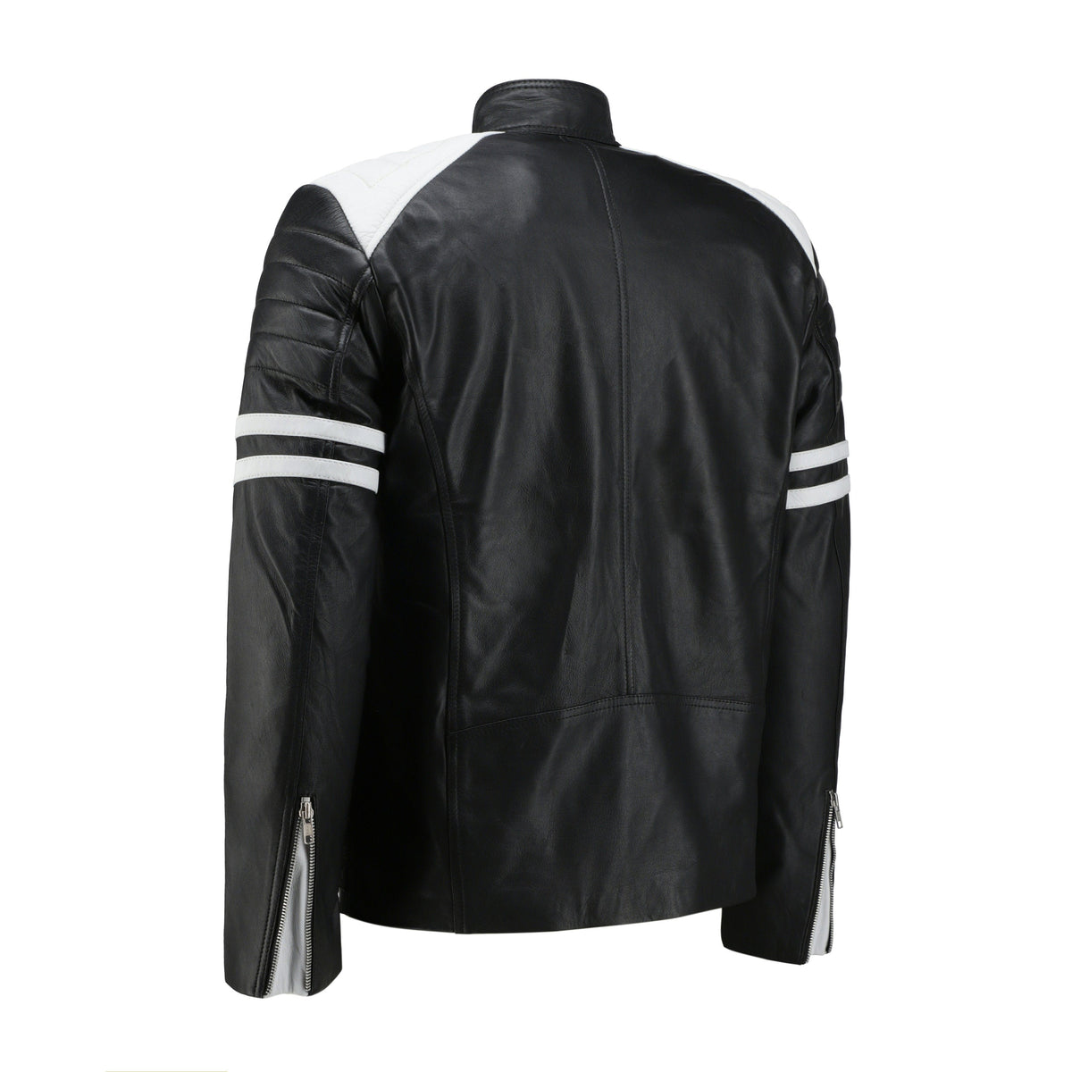 White and Black Biker Leather Jacket - Pendo Store