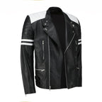White and Black Biker Leather Jacket - Pendo Store
