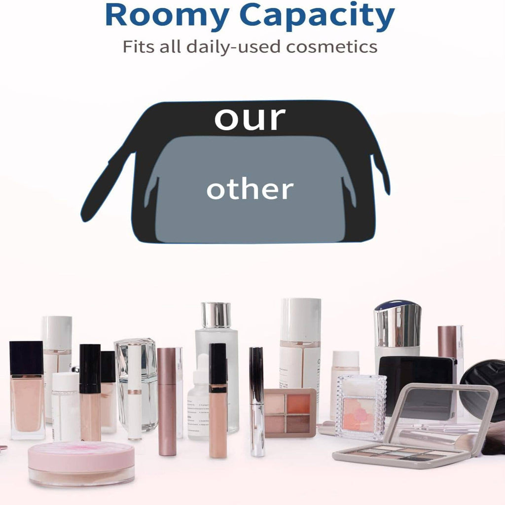 Wide-open Quilted Travel Makeup Organizer Bag with Handle: Black - Pendo Store