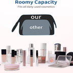 Wide-open Quilted Travel Makeup Organizer Bag with Handle: Black - Pendo Store