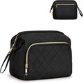 Wide-open Quilted Travel Makeup Organizer Bag with Handle: Black - Pendo Store