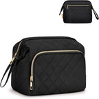 Wide-open Quilted Travel Makeup Organizer Bag with Handle: Black - Pendo Store