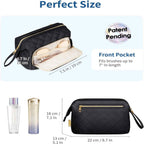 Wide-open Quilted Travel Makeup Organizer Bag with Handle: Black - Pendo Store