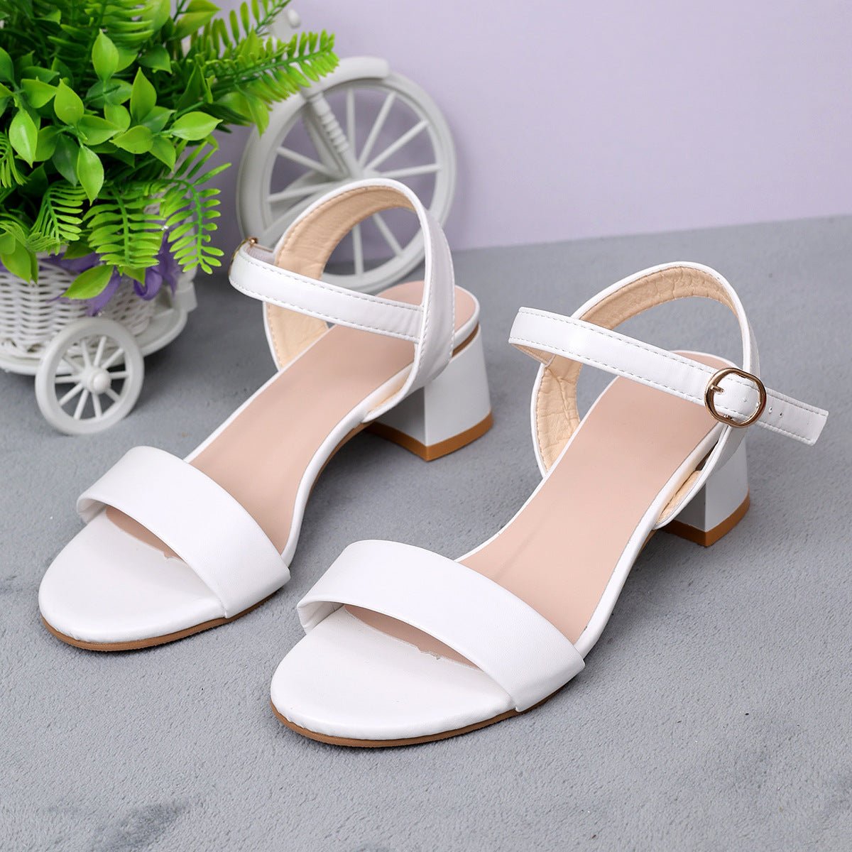 Women Genuine Leather Sandals Low Heel Buckle Strap Ladies Open Toe Black Decoration Summer Leather Open Toe And Ankle Strap Buckle Flat Sandals Casual Beach Shoes - Pendo Store