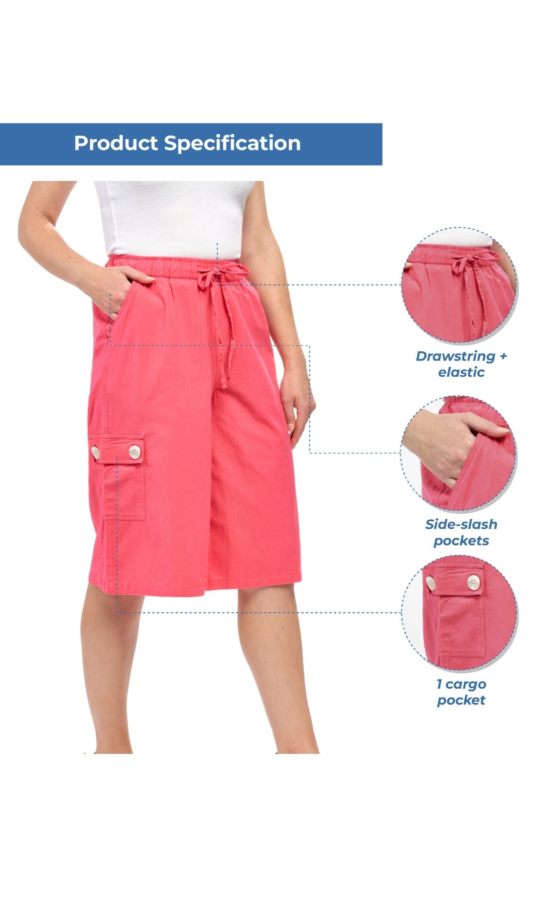 Women's 100% Calcutta Cotton Split Skirt Culottes with Cargo Pockets - Pendo Store
