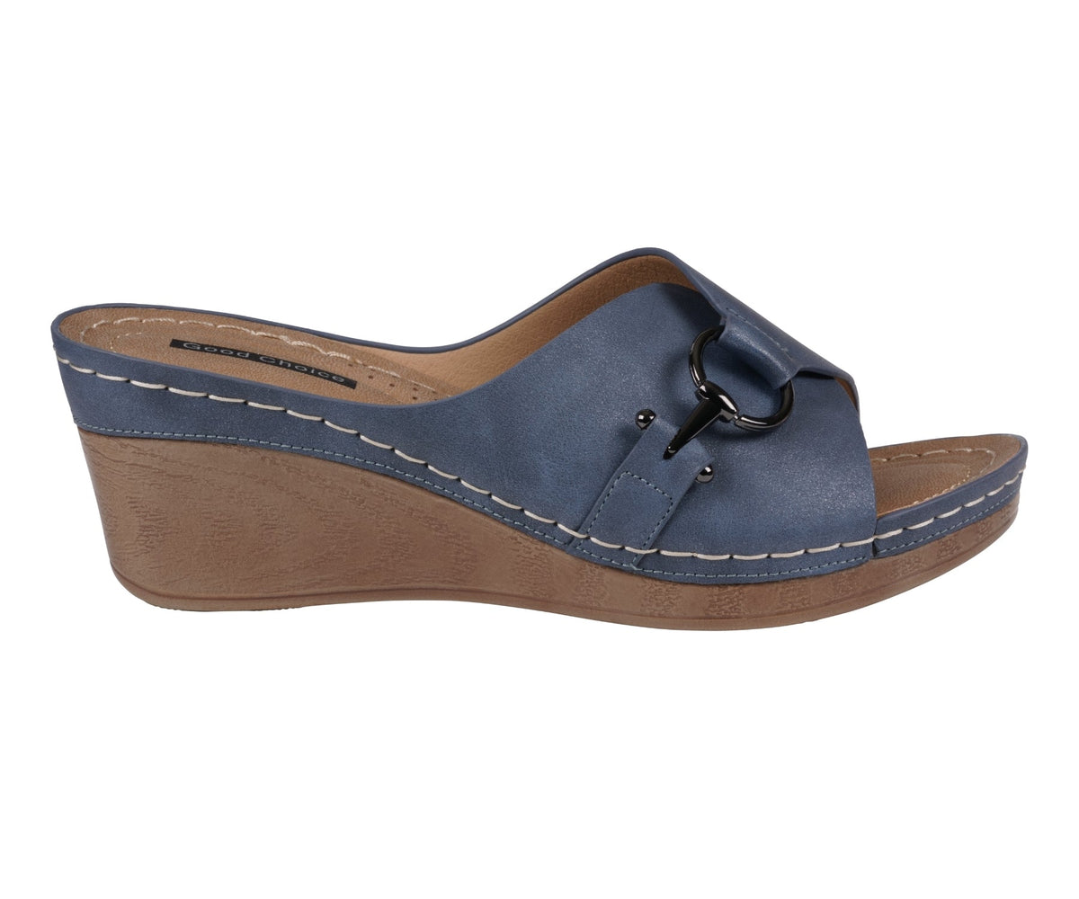 Women's Bay Navy Wedge Sandals - Pendo Store