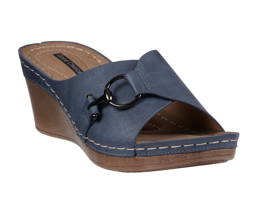 Women's Bay Navy Wedge Sandals - Pendo Store