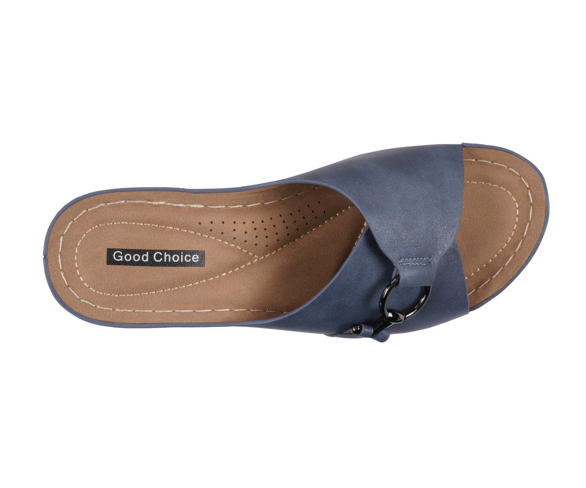 Women's Bay Navy Wedge Sandals - Pendo Store