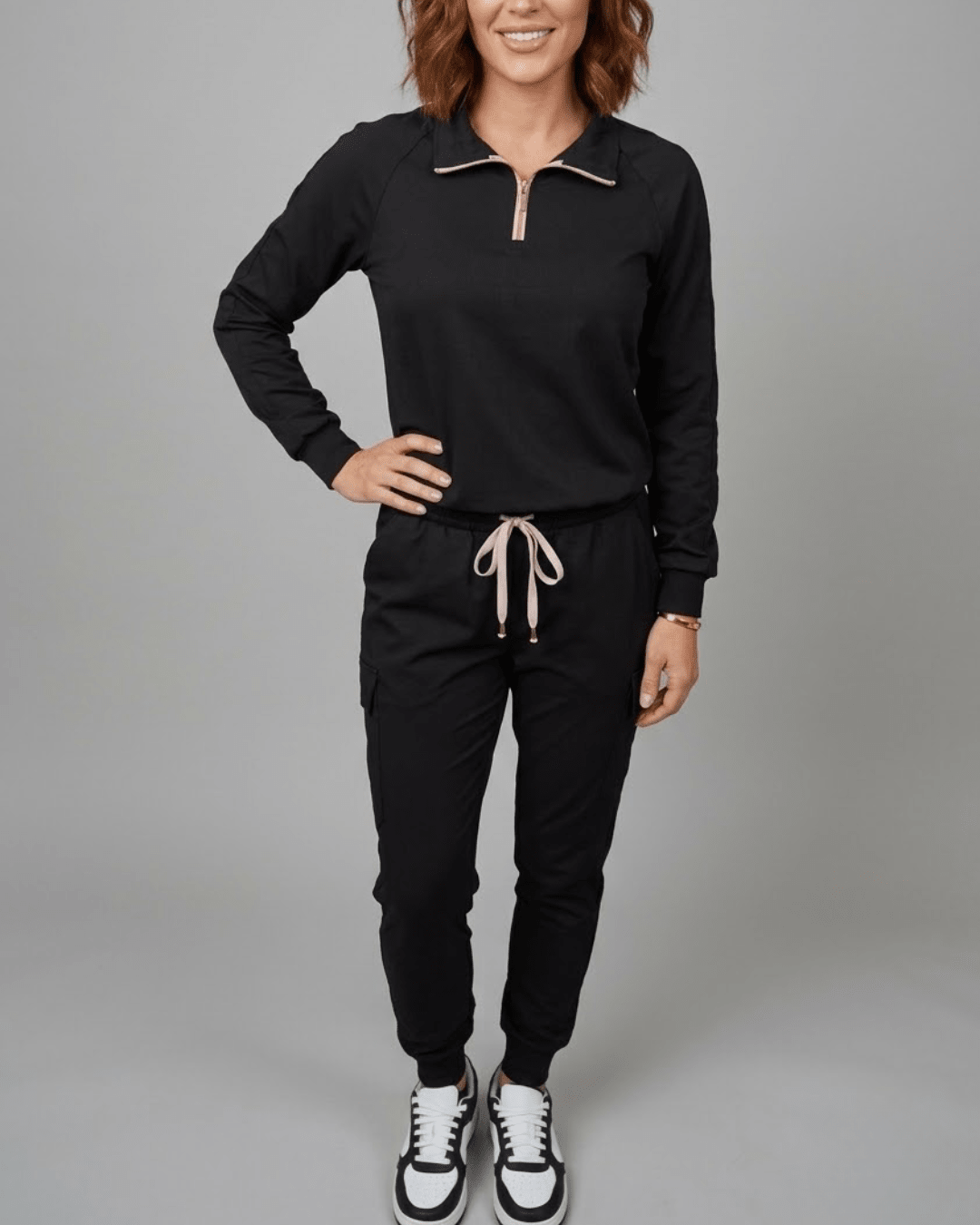 Women's Black Cargo Joggers - Pink Details - Pendo Store