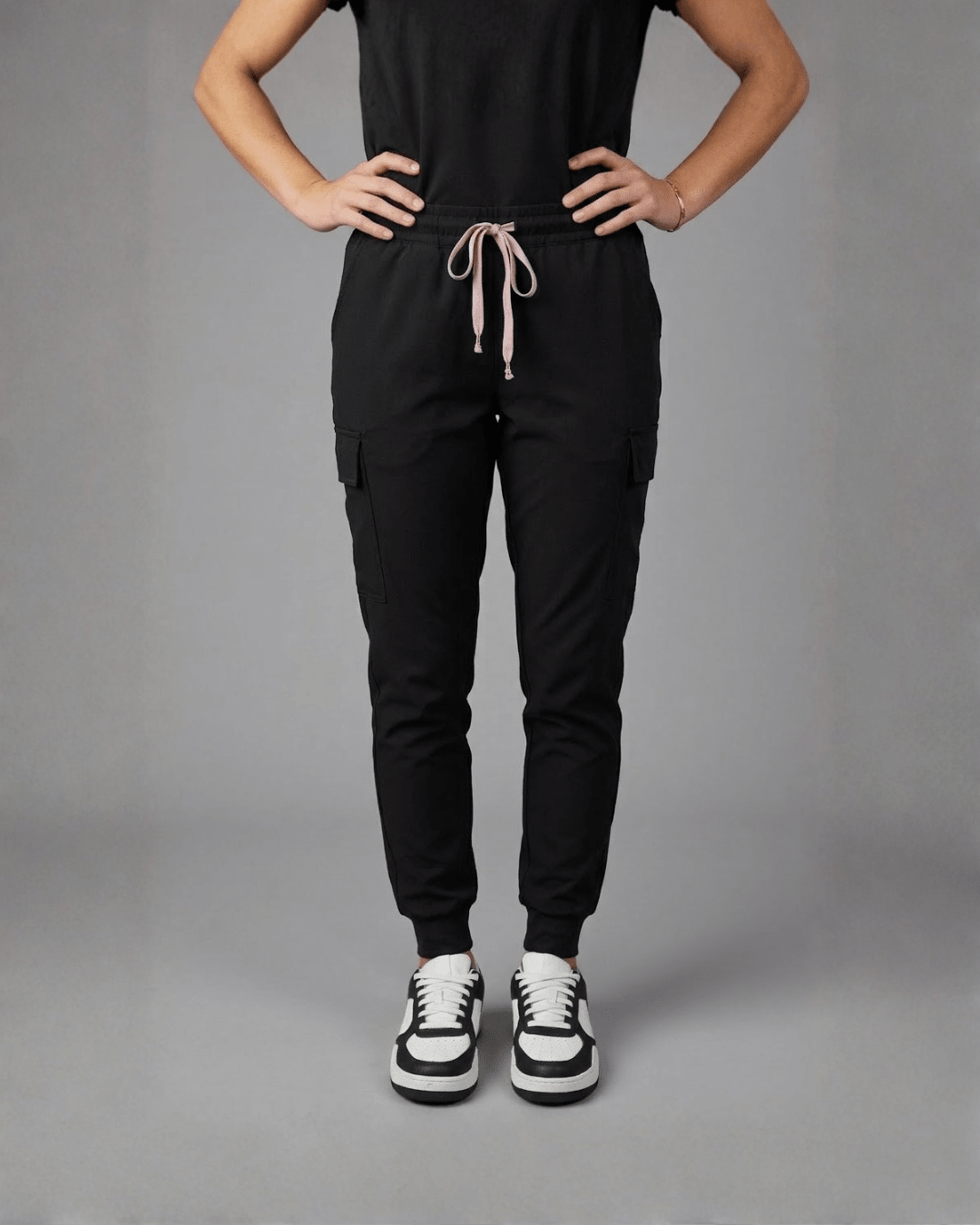 Women's Black Cargo Joggers - Pink Details - Pendo Store