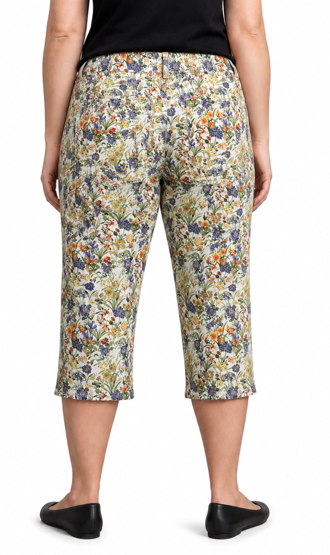 Women's Botanical Bloom Capri Pants with Front Pockets — Concealed Zipper - Pendo Store