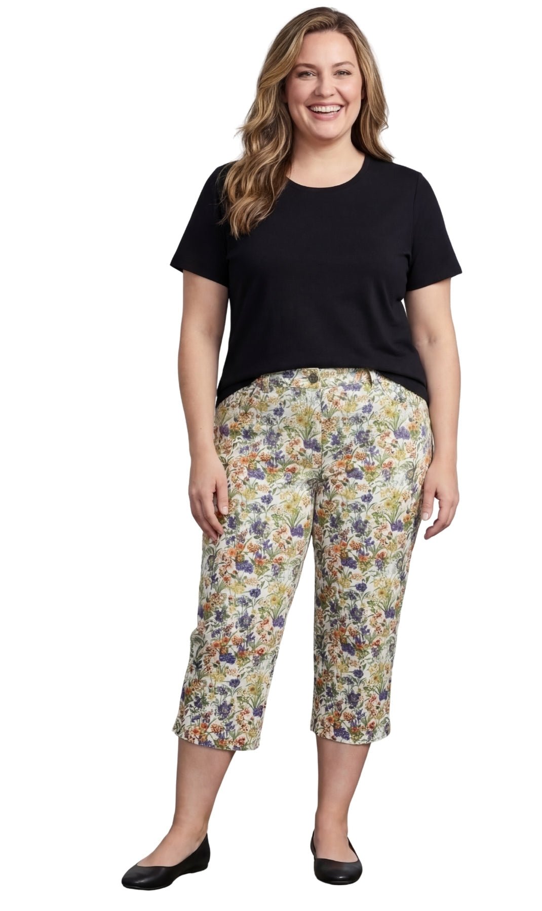 Women's Botanical Bloom Capri Pants with Front Pockets — Concealed Zipper - Pendo Store