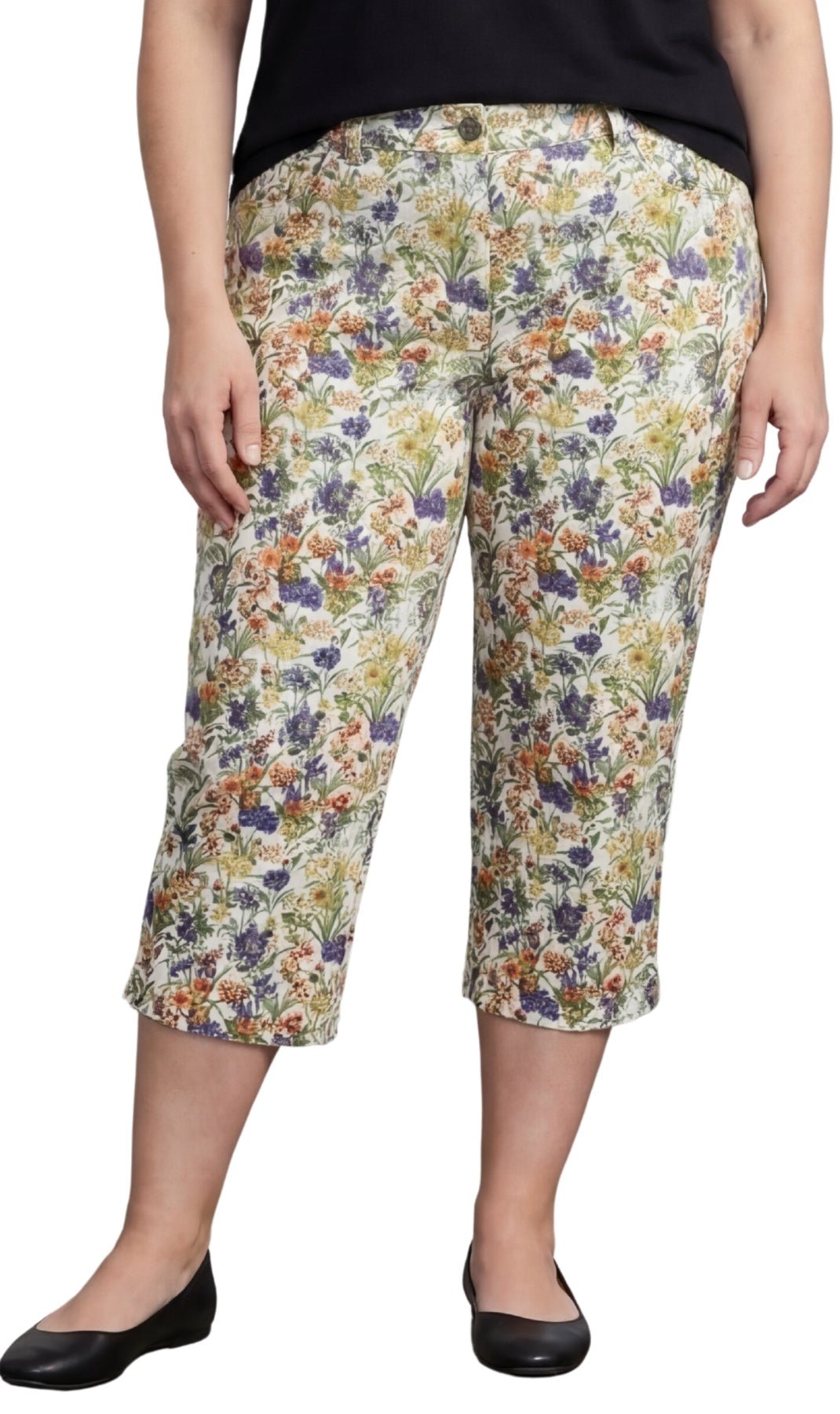 Women's Botanical Bloom Capri Pants with Front Pockets — Concealed Zipper - Pendo Store