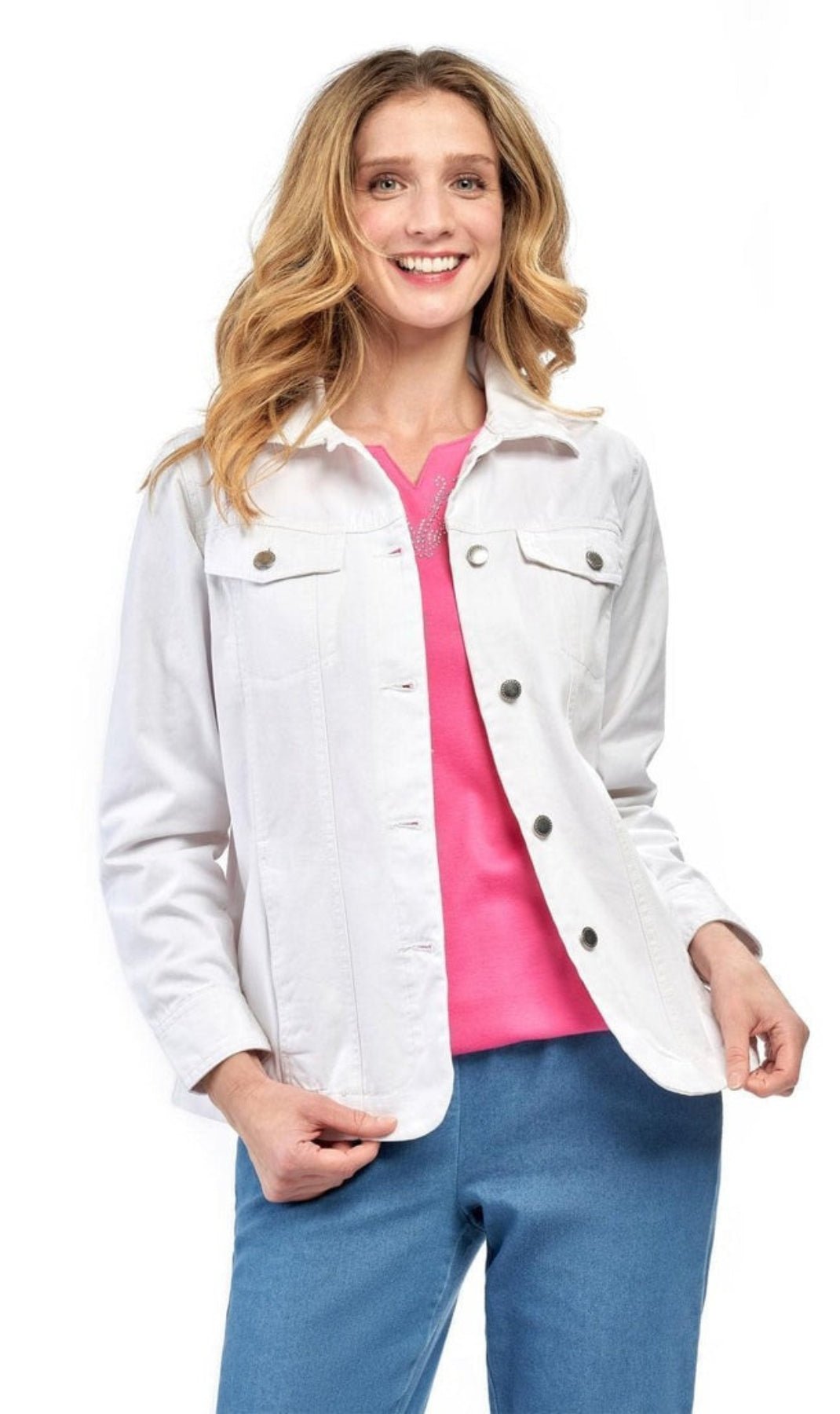 Women's Button Front Brushed Twill Jacket with Collar and Patch Pockets - Pendo Store
